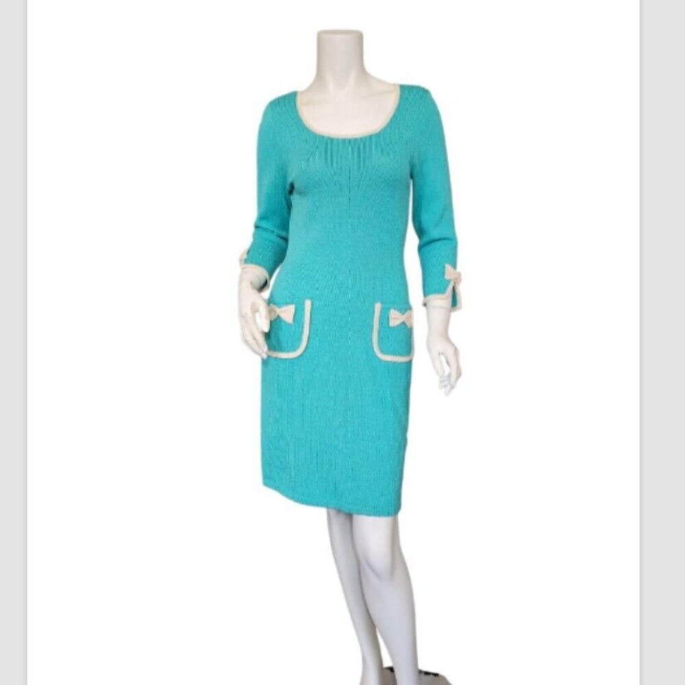 Vtg Jennifer Roberts Knit Bracelet Sleeve Bows Dress - Picture 3 of 11